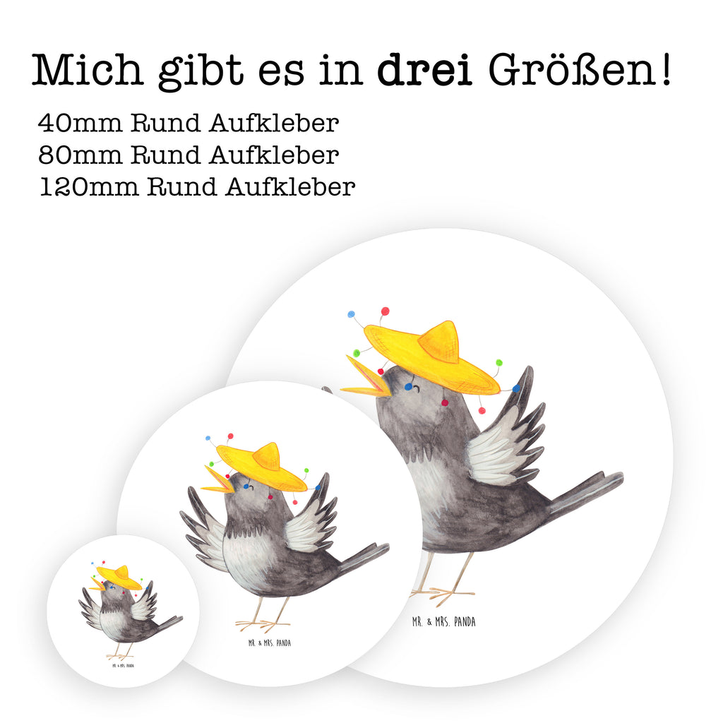 40mm Rund Aufkleber Rabe mit Sombrero Sticker, Aufkleber, Etikett, Tiermotive, Gute Laune, lustige Sprüche, Tiere, Rabe, Vogel, Vögel, Spruch positiv, fröhlich sein, glücklich sein, Glück Spruch, froh, Elster, Motivation