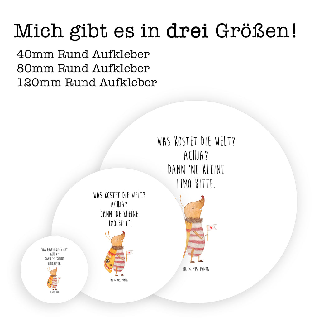 40mm Rund Aufkleber Nachtfalter mit Fähnchen Sticker, Aufkleber, Etikett, Tiermotive, Gute Laune, lustige Sprüche, Tiere, Nachtfalter, Käfer, Spruch lustig, Spruch witzig, süß, niedlich, Küche Deko, Was kostet die Welt