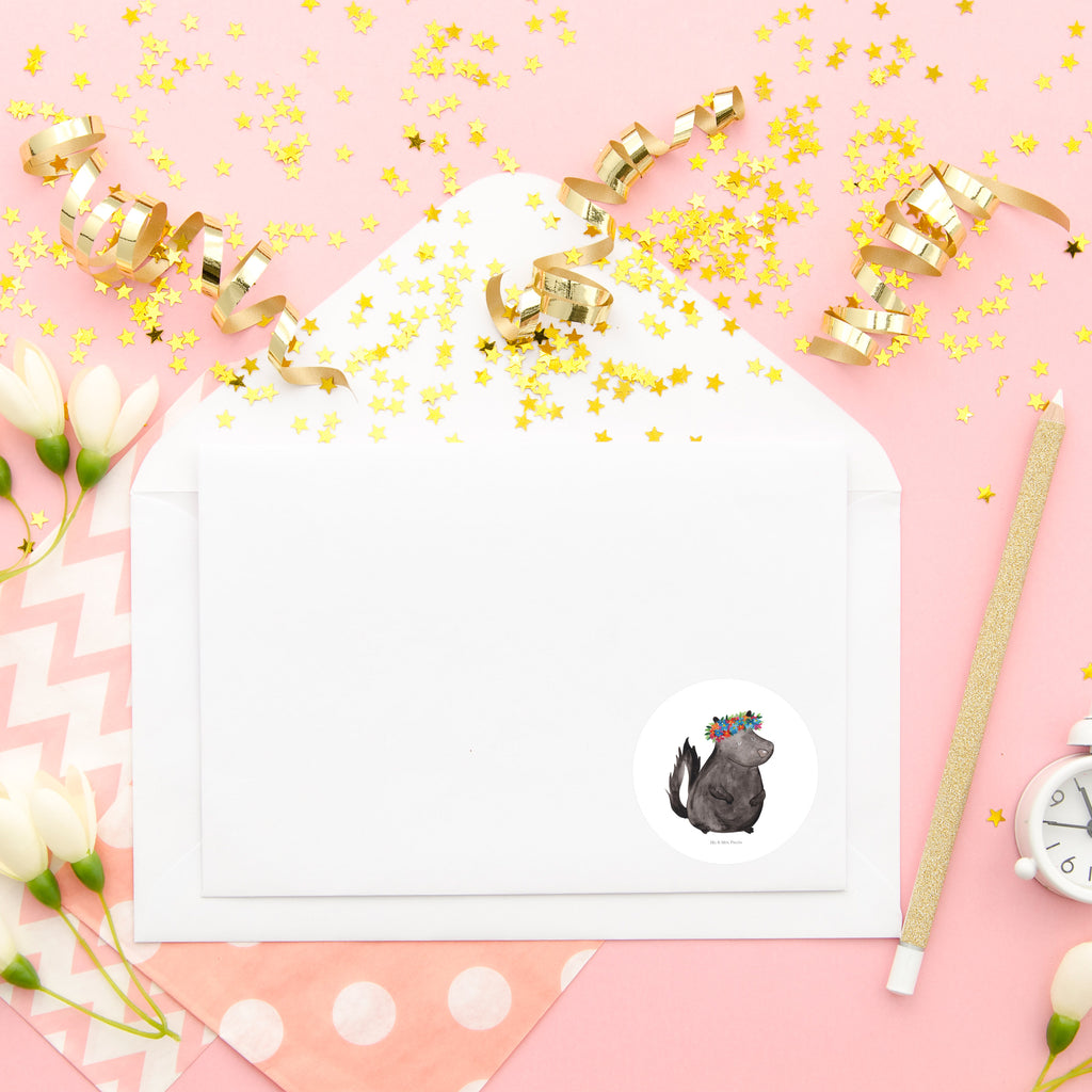 40mm Rund Aufkleber Stinktier Blumenmaedchen