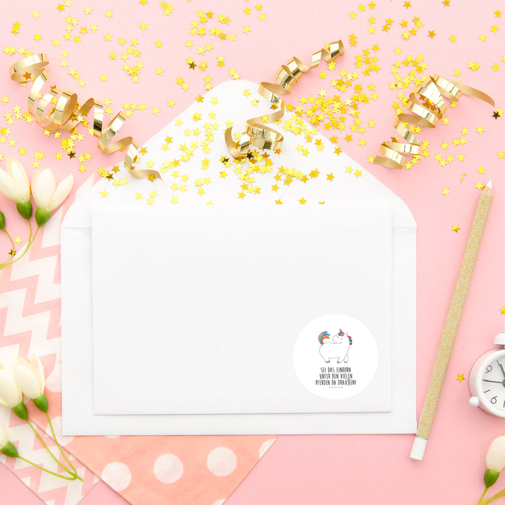 40mm Rund Aufkleber Einhorn stolzierend Sticker, Aufkleber, Etikett, Einhorn, Einhörner, Einhorn Deko, Pegasus, Unicorn, stolz, anders, bunt, Pferd, Reiter, Reiten, Freundin, Geschenk