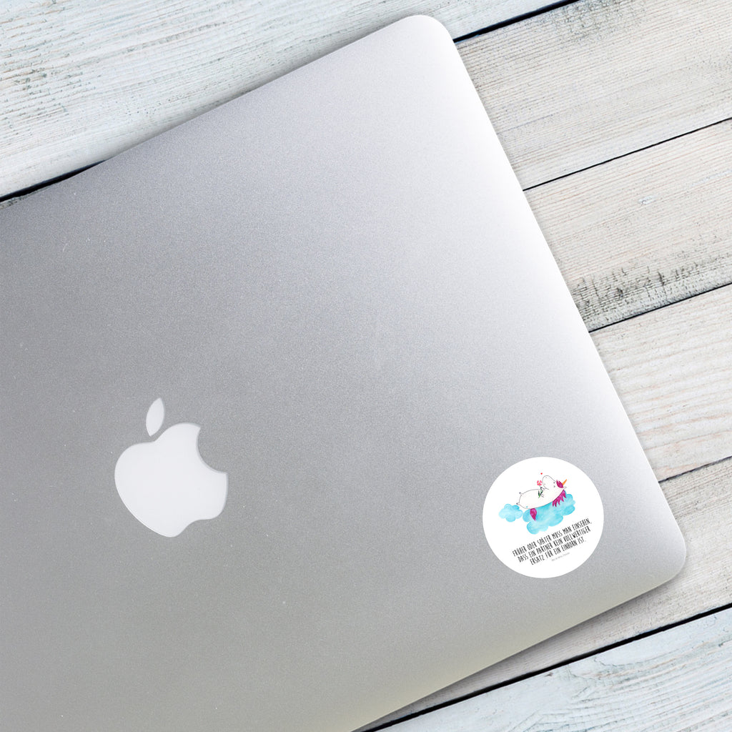 40mm Rund Aufkleber Einhorn verliebt auf Wolke