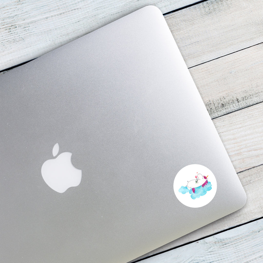 40mm Rund Aufkleber Einhorn verliebt auf Wolke