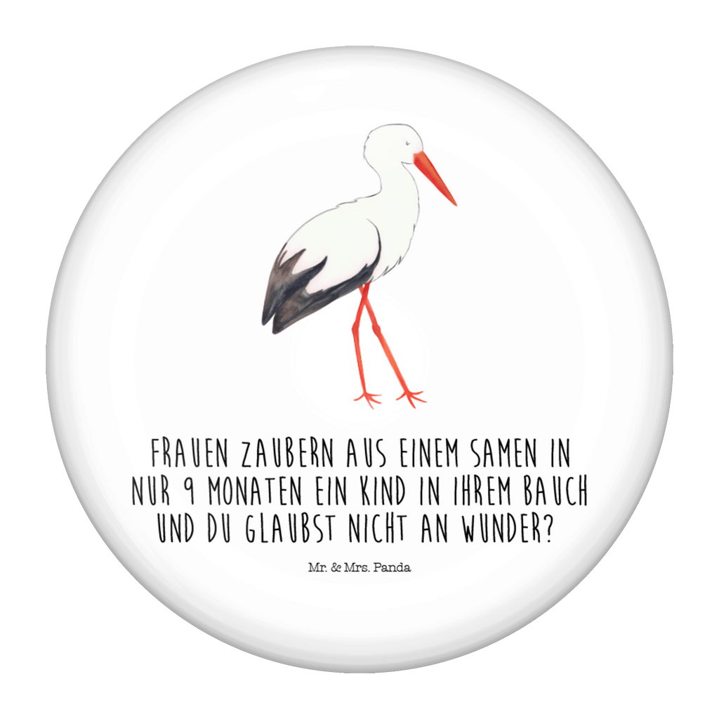 50mm Button Storch 50mm Button, Button, Pin, Anstecknadel, Tiermotive, Gute Laune, lustige Sprüche, Tiere, Storch, Störche, Schwangerschaft, Geburt, Mutter, Mütter, Mutter werden, Schwanger, Babybauch, Baby
