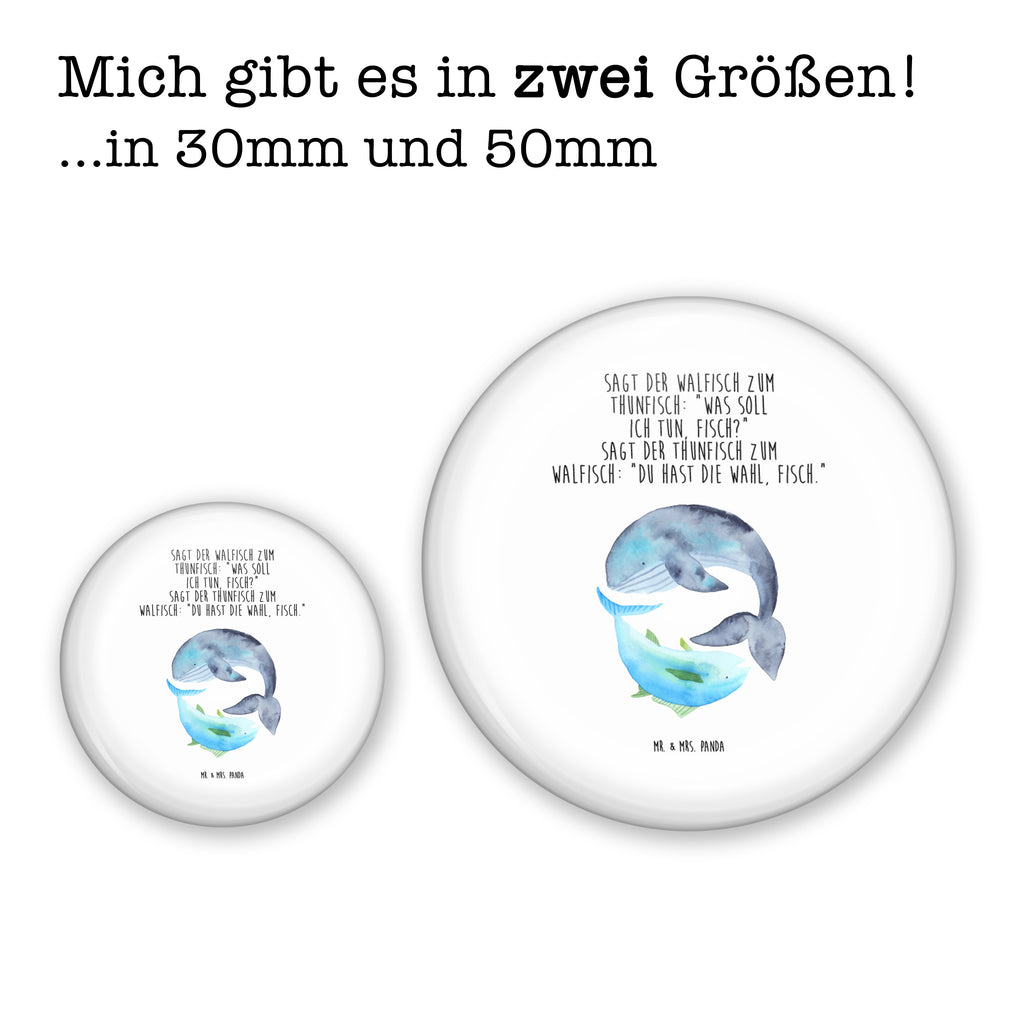 50mm Button Walfisch & Thunfisch 50mm Button, Button, Pin, Anstecknadel, Tiermotive, Gute Laune, lustige Sprüche, Tiere, Wal, Wahl, Tunfisch, Wortwitz lustig, Spruch lustig, Flachwitz, Witz, Spruch des Tages, Flachwitz Geschenk