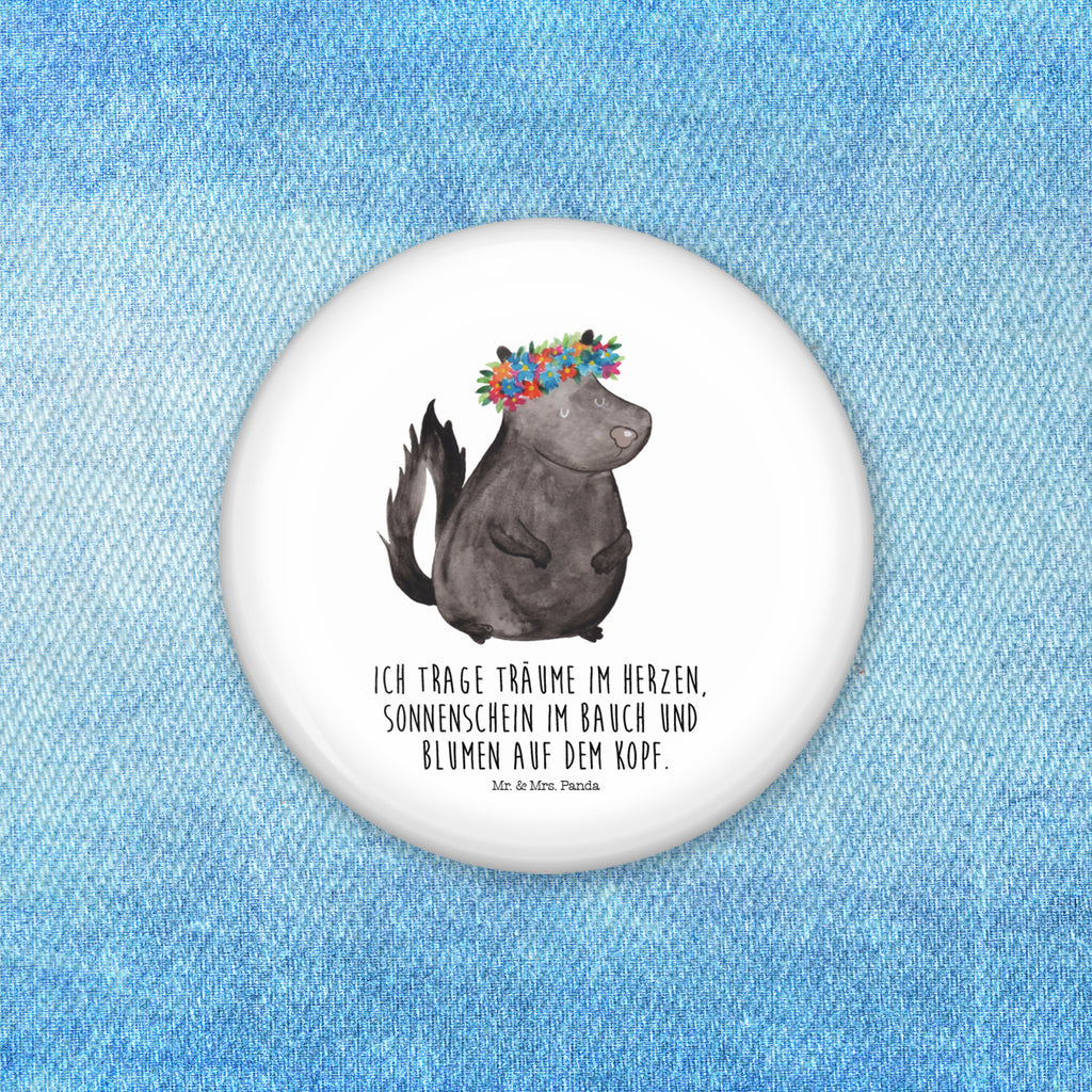 50mm Button Stinktier Blumenmaedchen 50mm Button, Button, Pin, Anstecknadel, Stinktier, Skunk, Wildtier, Raubtier, Stinker, Stinki, Yoga, Namaste, Lebe, Liebe, Lache