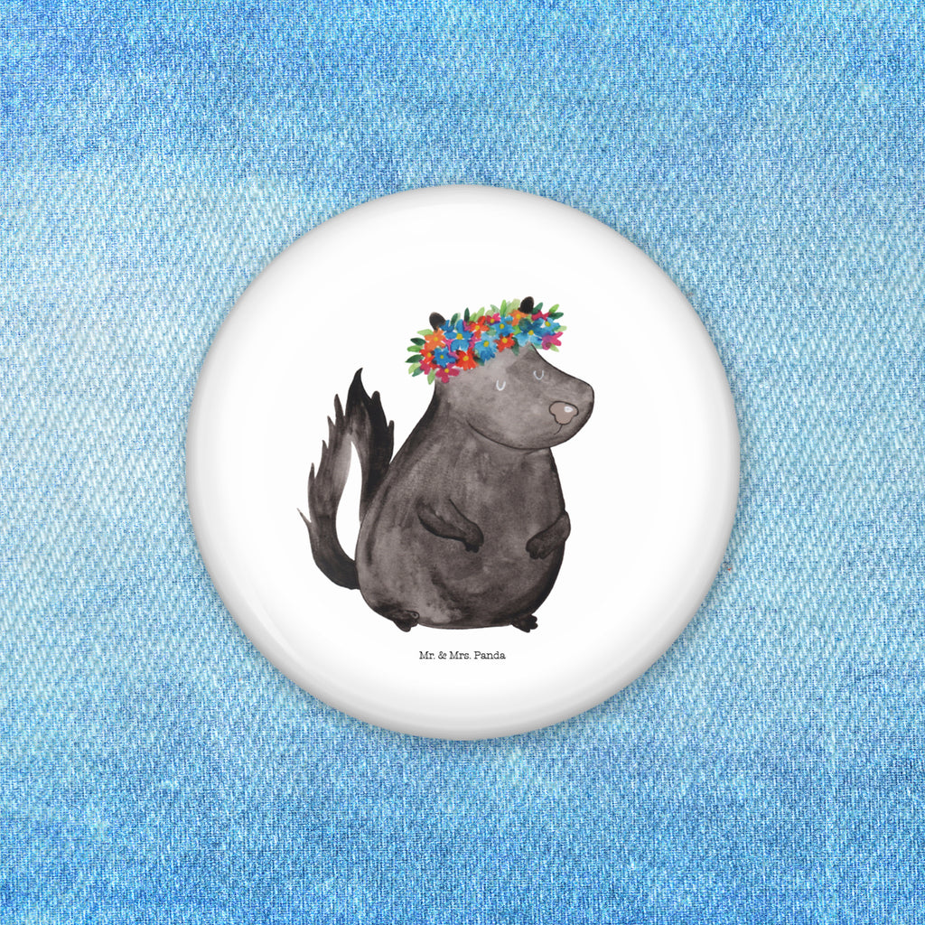 50mm Button Stinktier Blumenmaedchen 50mm Button, Button, Pin, Anstecknadel, Stinktier, Skunk, Wildtier, Raubtier, Stinker, Stinki, Yoga, Namaste, Lebe, Liebe, Lache
