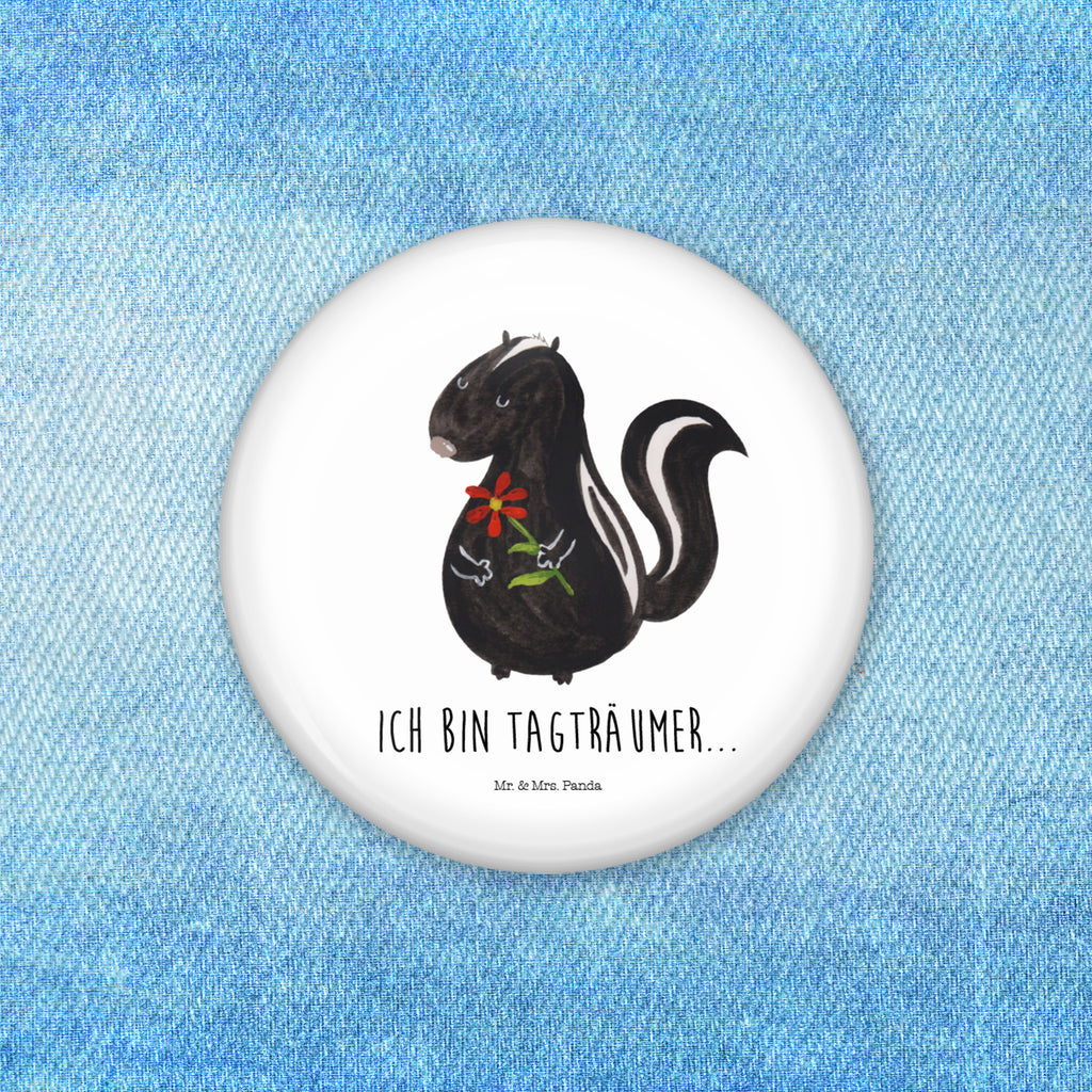 50mm Button Stinktier Blume 50mm Button, Button, Pin, Anstecknadel, Stinktier, Skunk, Wildtier, Raubtier, Stinker, Stinki, Tagträumer, verträumt, Dreams, Träume