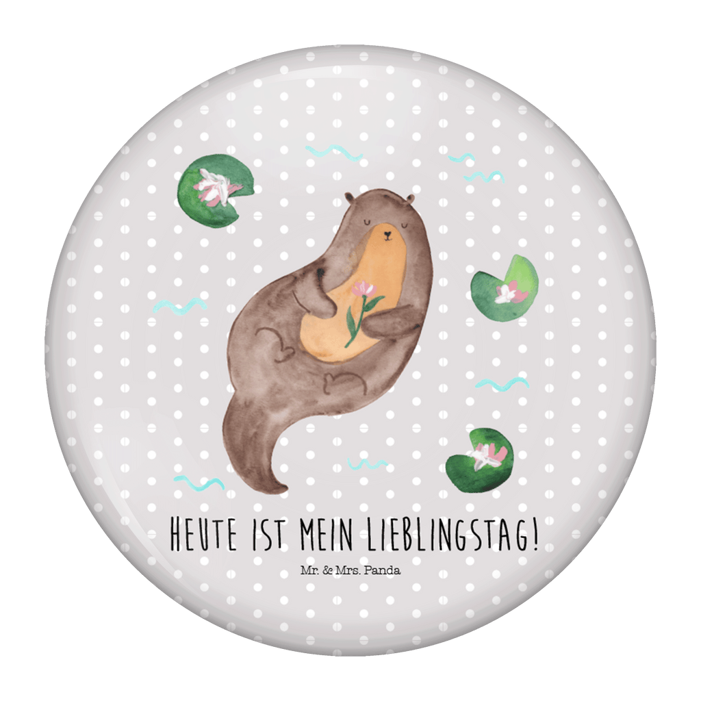 50mm Button Otter mit Seerose 50mm Button, Button, Pin, Anstecknadel, Otter, Fischotter, Seeotter, Otter Seeotter See Otter