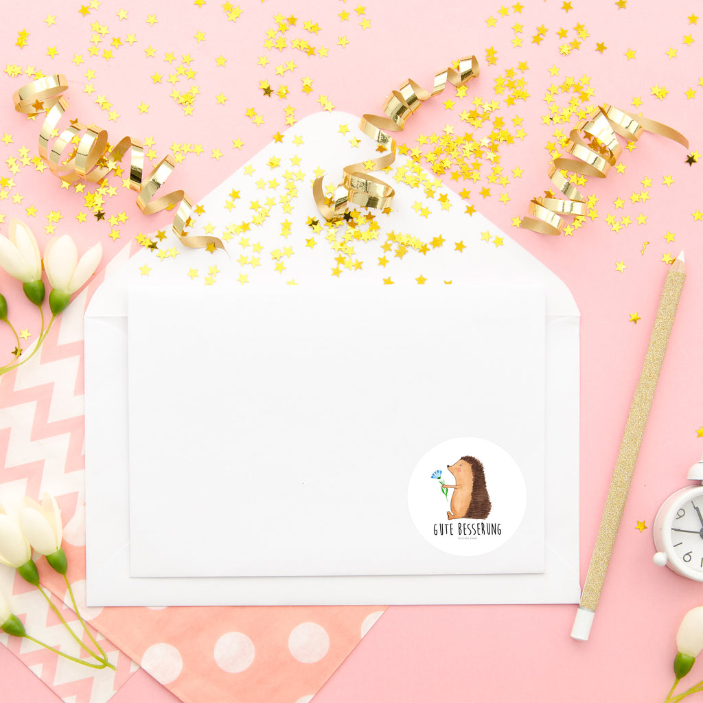 40mm Rund Aufkleber Igel mit Blume Sticker, Aufkleber, Etikett, Tiermotive, Gute Laune, lustige Sprüche, Tiere, Igel, Gute Besserung, Genesungswünsche, Krankheit, Krankenhaus, krank, Besuch