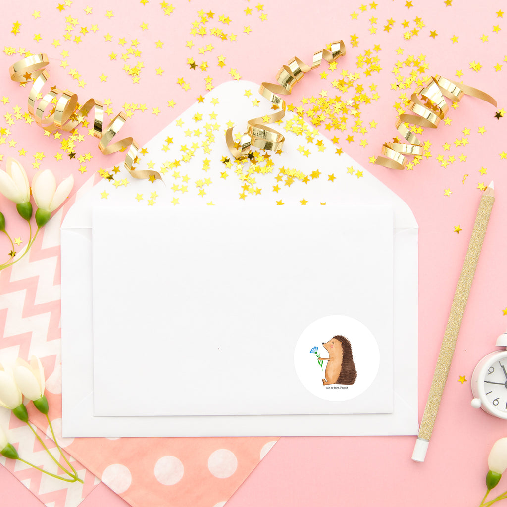 40mm Rund Aufkleber Igel mit Blume Sticker, Aufkleber, Etikett, Tiermotive, Gute Laune, lustige Sprüche, Tiere, Igel, Gute Besserung, Genesungswünsche, Krankheit, Krankenhaus, krank, Besuch