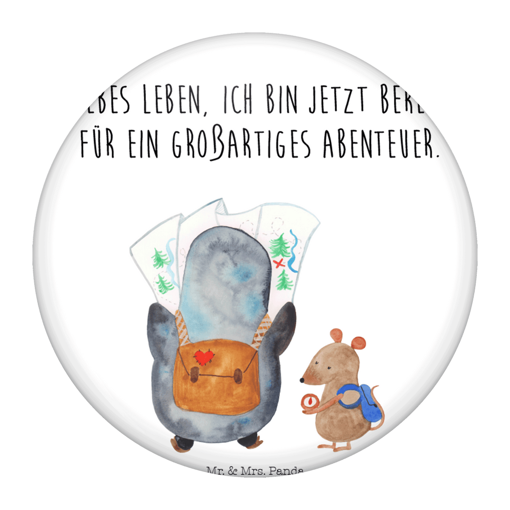 50mm Button Pinguin & Maus Wanderer 50mm Button, Button, Pin, Anstecknadel, Pinguin, Pinguine, Abenteurer, Abenteuer, Roadtrip, Ausflug, Wanderlust, wandern