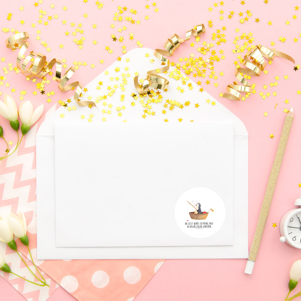 40mm Rund Aufkleber Pinguin Angelboot Sticker, Aufkleber, Etikett, Pinguin, Pinguine, Angeln, Boot, Angelboot, Lebenslust, Leben, genießen, Motivation, Neustart, Neuanfang, Trennung, Scheidung, Geschenkidee Liebeskummer