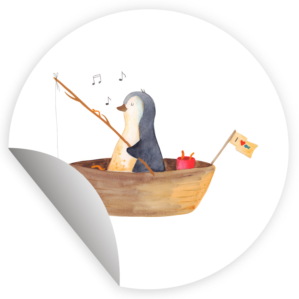 40mm Rund Aufkleber Pinguin Angelboot Sticker, Aufkleber, Etikett, Pinguin, Pinguine, Angeln, Boot, Angelboot, Lebenslust, Leben, genießen, Motivation, Neustart, Neuanfang, Trennung, Scheidung, Geschenkidee Liebeskummer