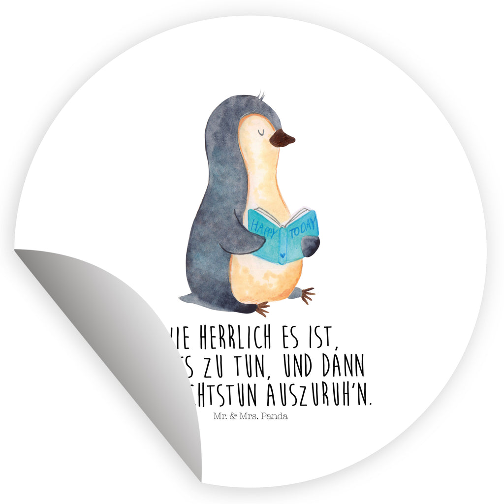 40mm Rund Aufkleber Pinguin Buch Sticker, Aufkleber, Etikett, Pinguin, Pinguine, Buch, Lesen, Bücherwurm, Nichtstun, Faulenzen, Ferien, Urlaub, Freizeit