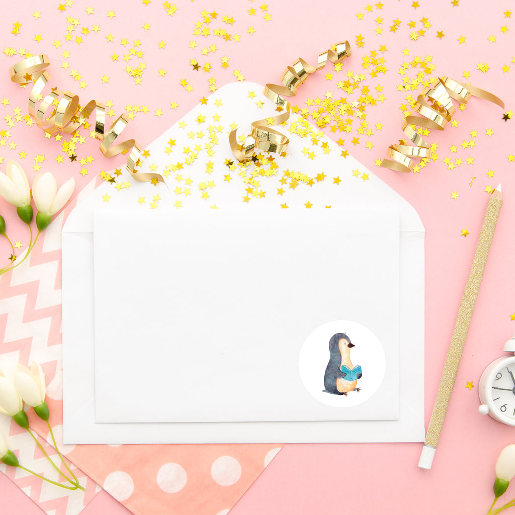 40mm Rund Aufkleber Pinguin Buch Sticker, Aufkleber, Etikett, Pinguin, Pinguine, Buch, Lesen, Bücherwurm, Nichtstun, Faulenzen, Ferien, Urlaub, Freizeit