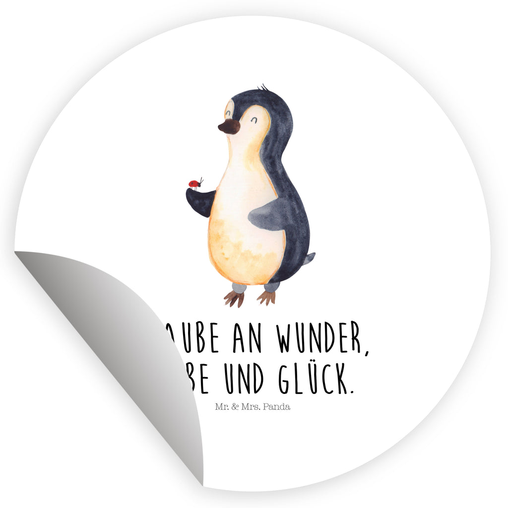 40mm Rund Aufkleber Pinguin Marienkäfer Sticker, Aufkleber, Etikett, Pinguin, Pinguine, Marienkäfer, Liebe, Wunder, Glück, Freude, Lebensfreude