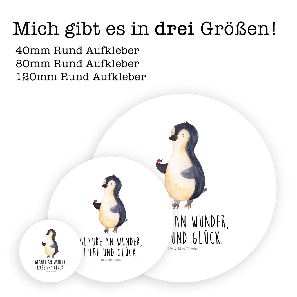 40mm Rund Aufkleber Pinguin Marienkäfer Sticker, Aufkleber, Etikett, Pinguin, Pinguine, Marienkäfer, Liebe, Wunder, Glück, Freude, Lebensfreude