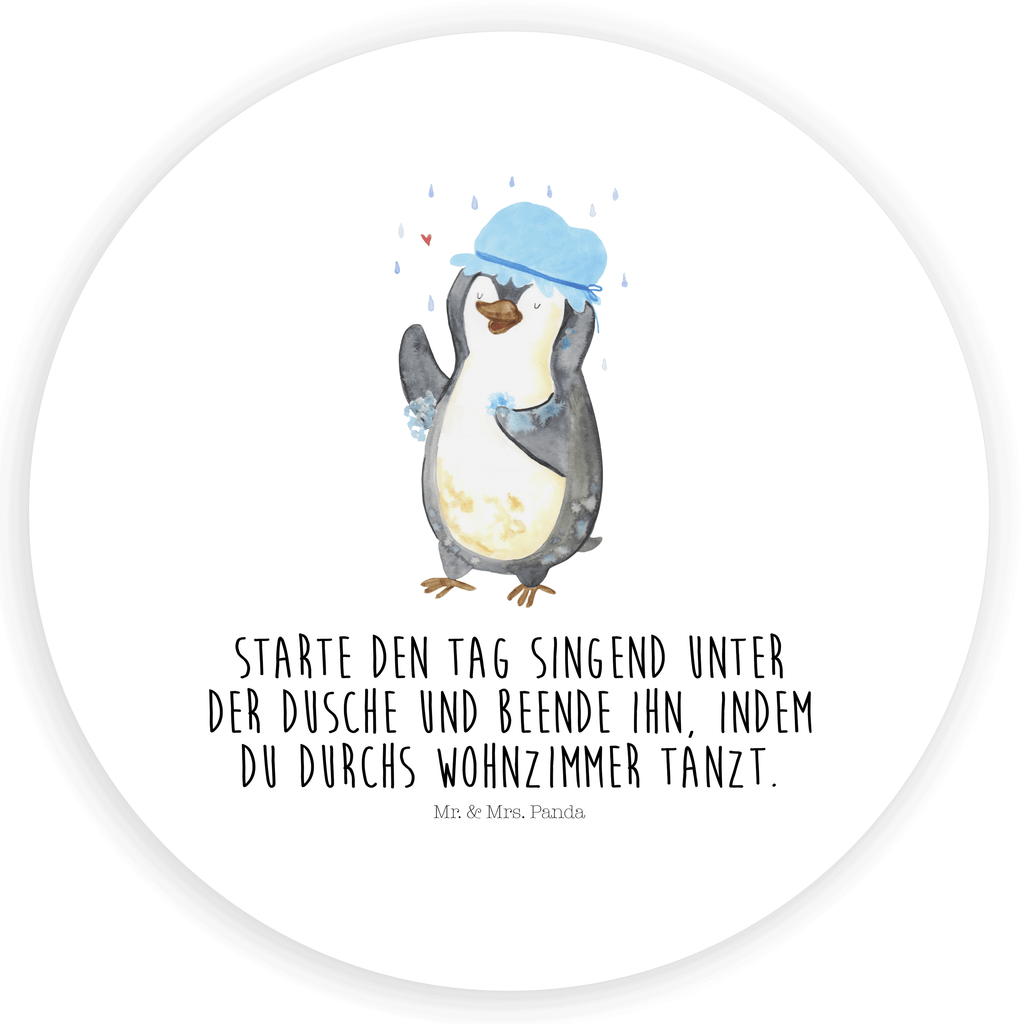 40mm Rund Aufkleber Pinguin duscht Sticker, Aufkleber, Etikett, Pinguin, Pinguine, Dusche, duschen, Lebensmotto, Motivation, Neustart, Neuanfang, glücklich sein