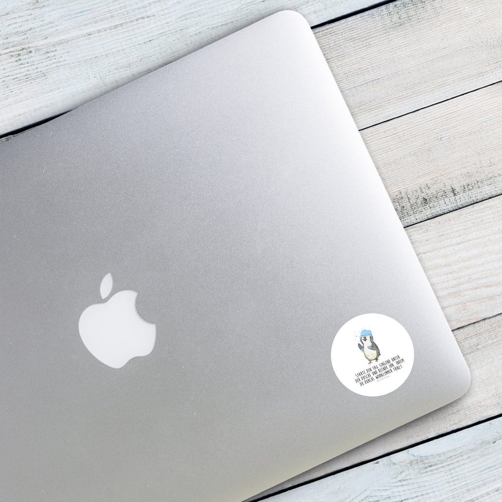 40mm Rund Aufkleber Pinguin duscht Sticker, Aufkleber, Etikett, Pinguin, Pinguine, Dusche, duschen, Lebensmotto, Motivation, Neustart, Neuanfang, glücklich sein