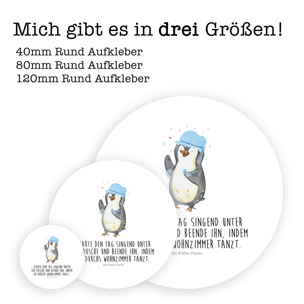40mm Rund Aufkleber Pinguin duscht Sticker, Aufkleber, Etikett, Pinguin, Pinguine, Dusche, duschen, Lebensmotto, Motivation, Neustart, Neuanfang, glücklich sein