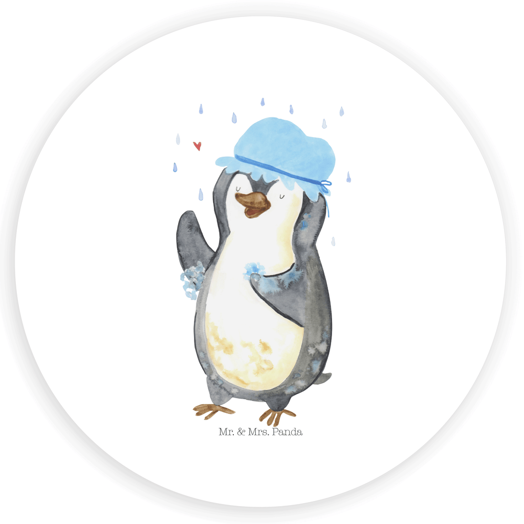 40mm Rund Aufkleber Pinguin duscht Sticker, Aufkleber, Etikett, Pinguin, Pinguine, Dusche, duschen, Lebensmotto, Motivation, Neustart, Neuanfang, glücklich sein