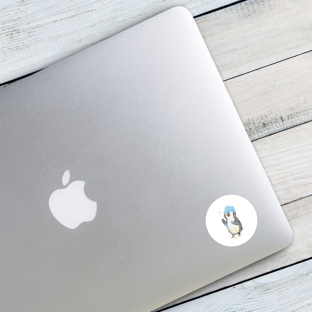 40mm Rund Aufkleber Pinguin duscht Sticker, Aufkleber, Etikett, Pinguin, Pinguine, Dusche, duschen, Lebensmotto, Motivation, Neustart, Neuanfang, glücklich sein