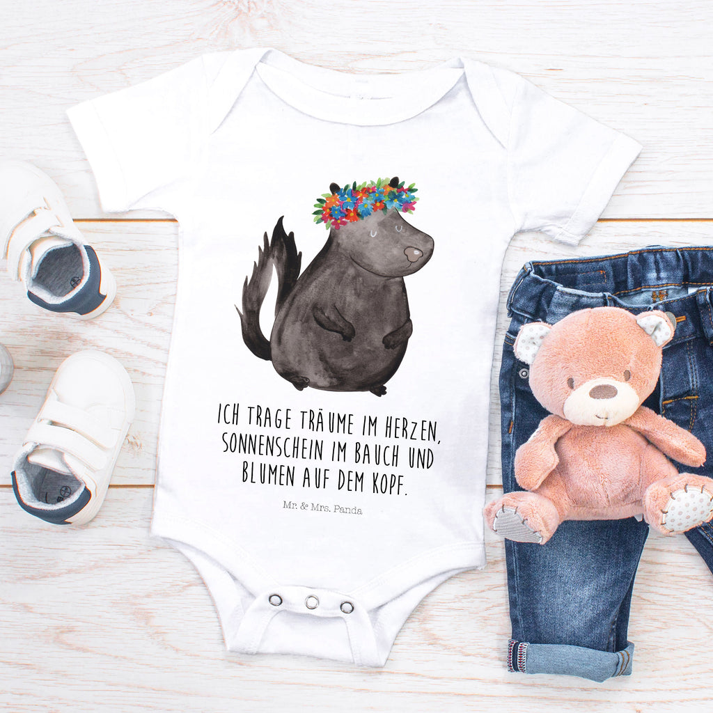 Organic Baby Body Stinktier Blumenmaedchen Babykleidung, Babystrampler, Strampler, Wickelbody, Baby Erstausstattung, Junge, Mädchen, Stinktier, Skunk, Wildtier, Raubtier, Stinker, Stinki, Yoga, Namaste, Lebe, Liebe, Lache