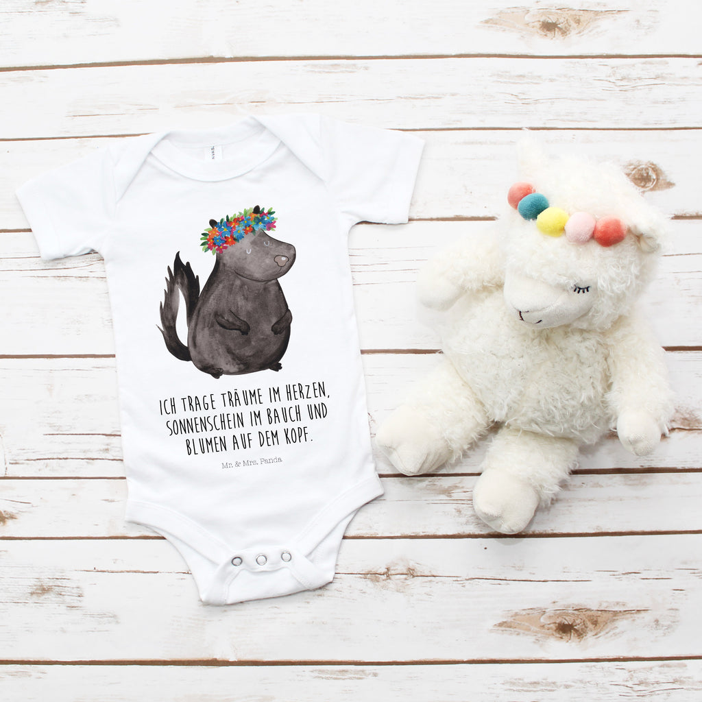 Organic Baby Body Stinktier Blumenmaedchen Babykleidung, Babystrampler, Strampler, Wickelbody, Baby Erstausstattung, Junge, Mädchen, Stinktier, Skunk, Wildtier, Raubtier, Stinker, Stinki, Yoga, Namaste, Lebe, Liebe, Lache