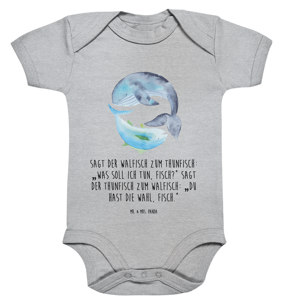 Organic Baby Body Walfisch & Thunfisch Babykleidung, Babystrampler, Strampler, Wickelbody, Baby Erstausstattung, Junge, Mädchen, Tiermotive, Gute Laune, lustige Sprüche, Tiere, Wal, Wahl, Tunfisch, Wortwitz lustig, Spruch lustig, Flachwitz, Witz, Spruch des Tages, Flachwitz Geschenk