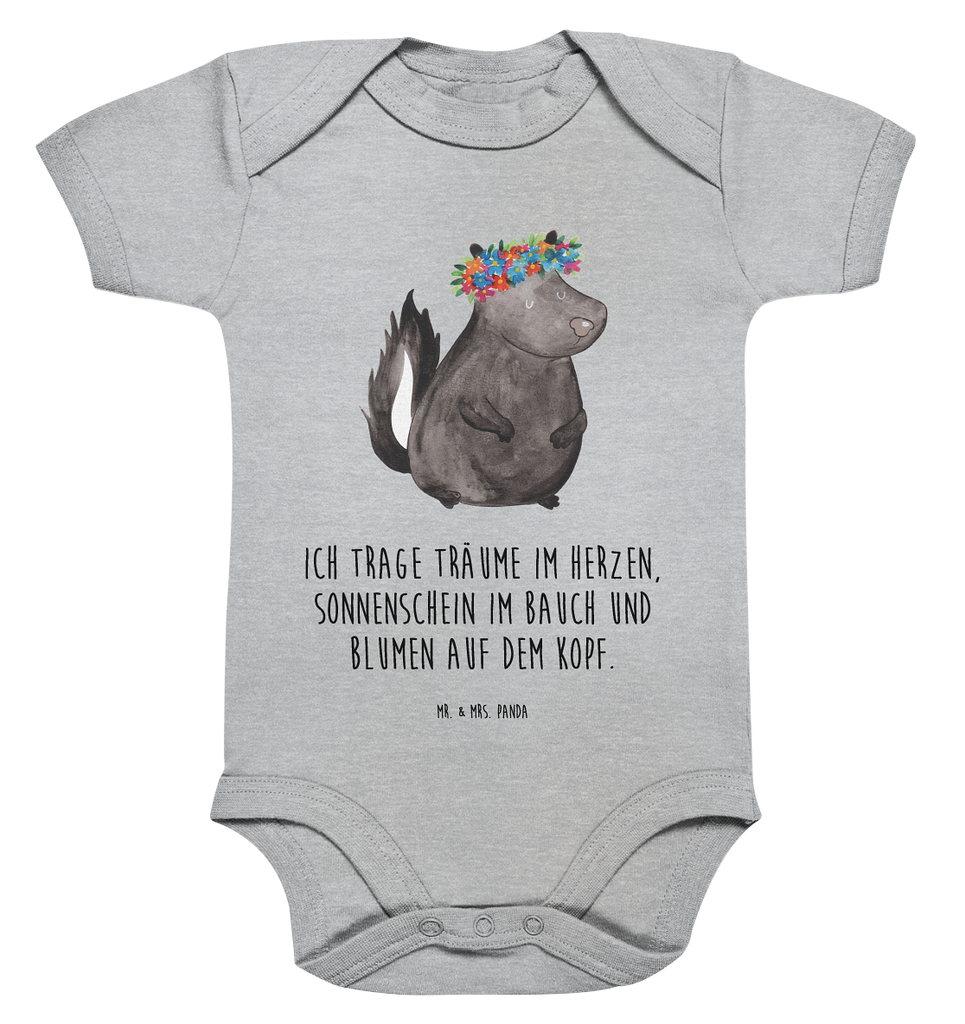Organic Baby Body Stinktier Blumenmaedchen Babykleidung, Babystrampler, Strampler, Wickelbody, Baby Erstausstattung, Junge, Mädchen, Stinktier, Skunk, Wildtier, Raubtier, Stinker, Stinki, Yoga, Namaste, Lebe, Liebe, Lache