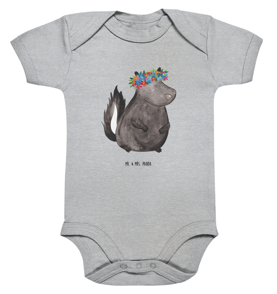 Organic Baby Body Stinktier Blumenmaedchen Babykleidung, Babystrampler, Strampler, Wickelbody, Baby Erstausstattung, Junge, Mädchen, Stinktier, Skunk, Wildtier, Raubtier, Stinker, Stinki, Yoga, Namaste, Lebe, Liebe, Lache