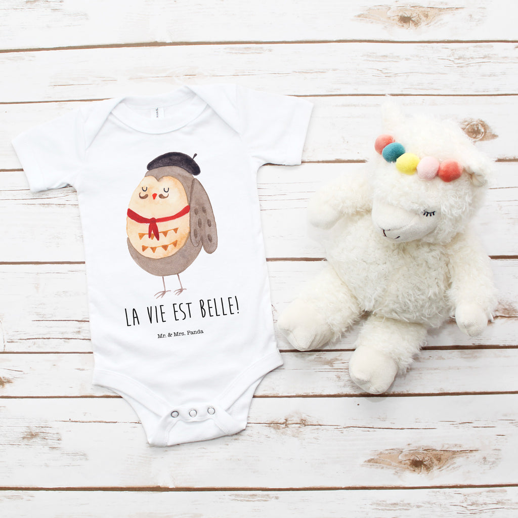 Organic Baby Body Eule Französisch Babykleidung, Babystrampler, Strampler, Wickelbody, Baby Erstausstattung, Junge, Mädchen, Eule, Eulen, Eule Deko, Owl, hibou, La vie est belle, das Leben ist schön, Spruch schön, Spruch Französisch, Frankreich