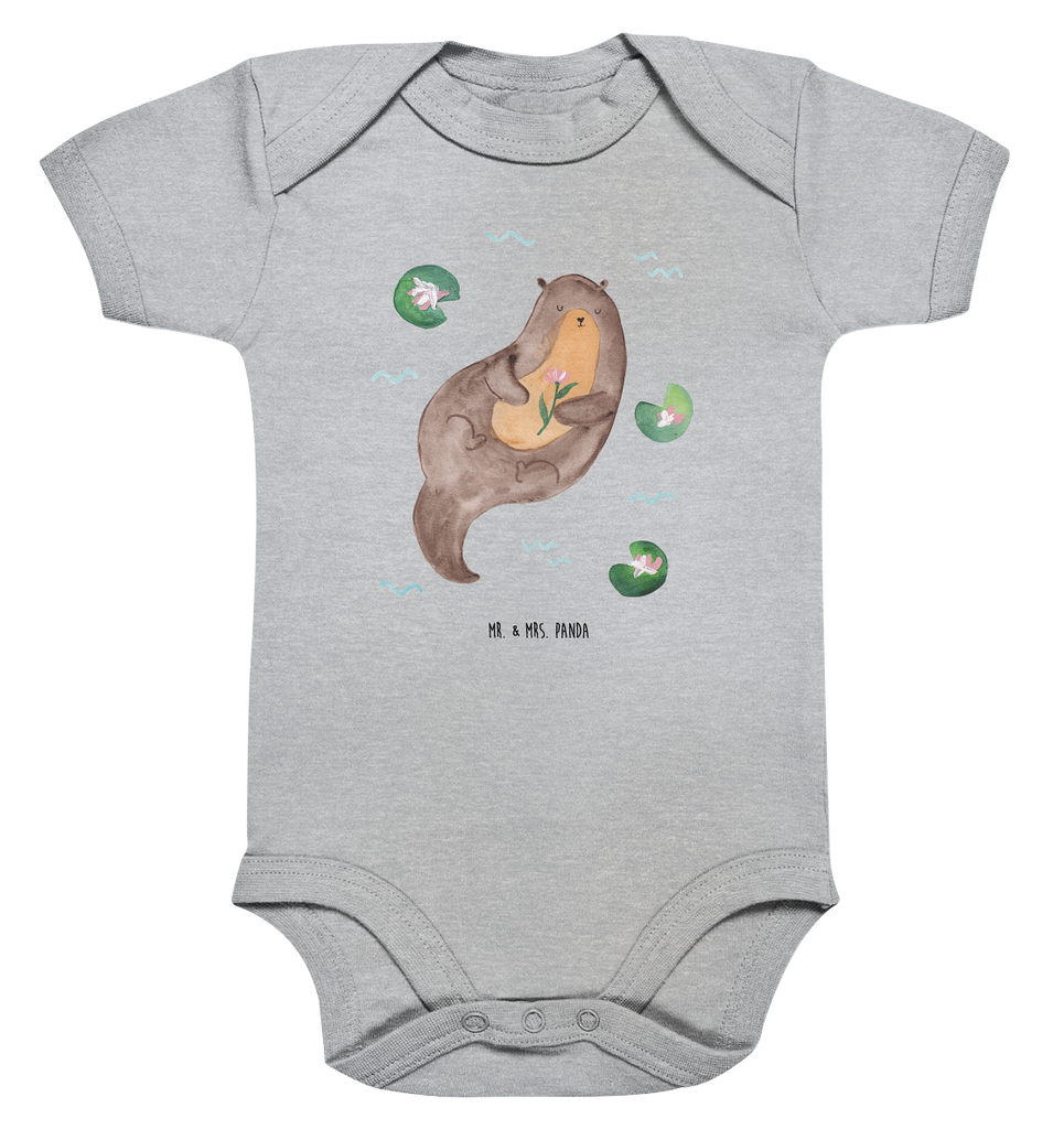 Organic Baby Body Otter mit Seerose Babykleidung, Babystrampler, Strampler, Wickelbody, Baby Erstausstattung, Junge, Mädchen, Otter, Fischotter, Seeotter, Otter Seeotter See Otter