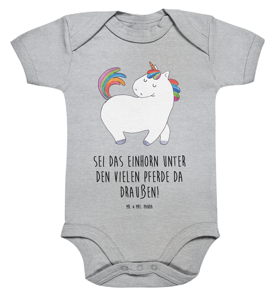 Organic Baby Body Einhorn stolzierend Babykleidung, Babystrampler, Strampler, Wickelbody, Baby Erstausstattung, Junge, Mädchen, Einhorn, Einhörner, Einhorn Deko, Pegasus, Unicorn, stolz, anders, bunt, Pferd, Reiter, Reiten, Freundin, Geschenk