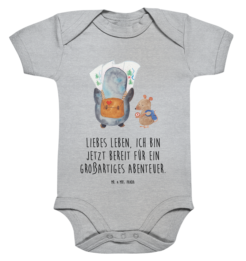 Organic Baby Body Pinguin & Maus Wanderer Babykleidung, Babystrampler, Strampler, Wickelbody, Baby Erstausstattung, Junge, Mädchen, Pinguin, Pinguine, Abenteurer, Abenteuer, Roadtrip, Ausflug, Wanderlust, wandern