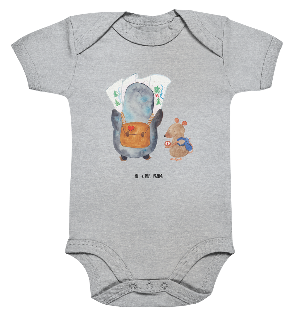 Organic Baby Body Pinguin & Maus Wanderer Babykleidung, Babystrampler, Strampler, Wickelbody, Baby Erstausstattung, Junge, Mädchen, Pinguin, Pinguine, Abenteurer, Abenteuer, Roadtrip, Ausflug, Wanderlust, wandern