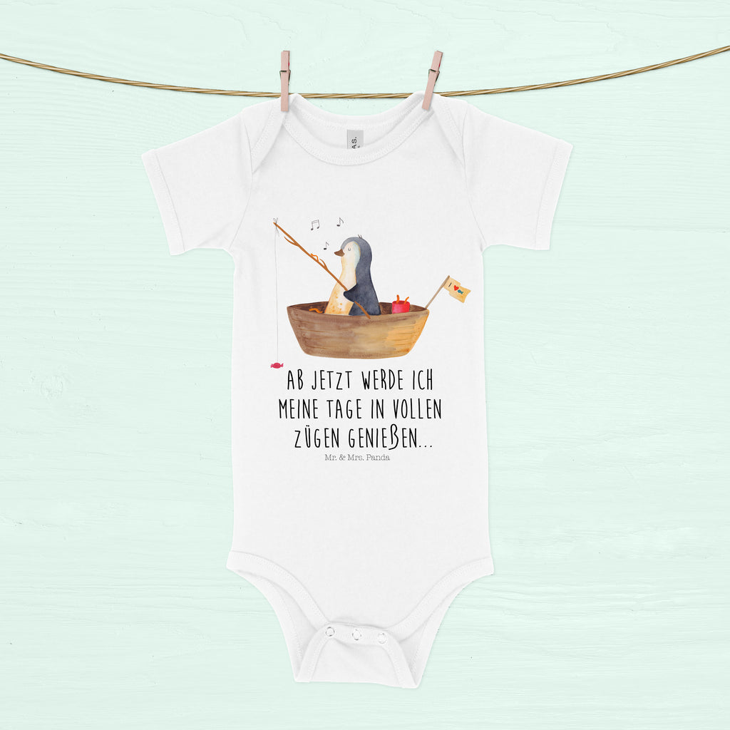 Organic Baby Body Pinguin Angelboot Babykleidung, Babystrampler, Strampler, Wickelbody, Baby Erstausstattung, Junge, Mädchen, Pinguin, Pinguine, Angeln, Boot, Angelboot, Lebenslust, Leben, genießen, Motivation, Neustart, Neuanfang, Trennung, Scheidung, Geschenkidee Liebeskummer