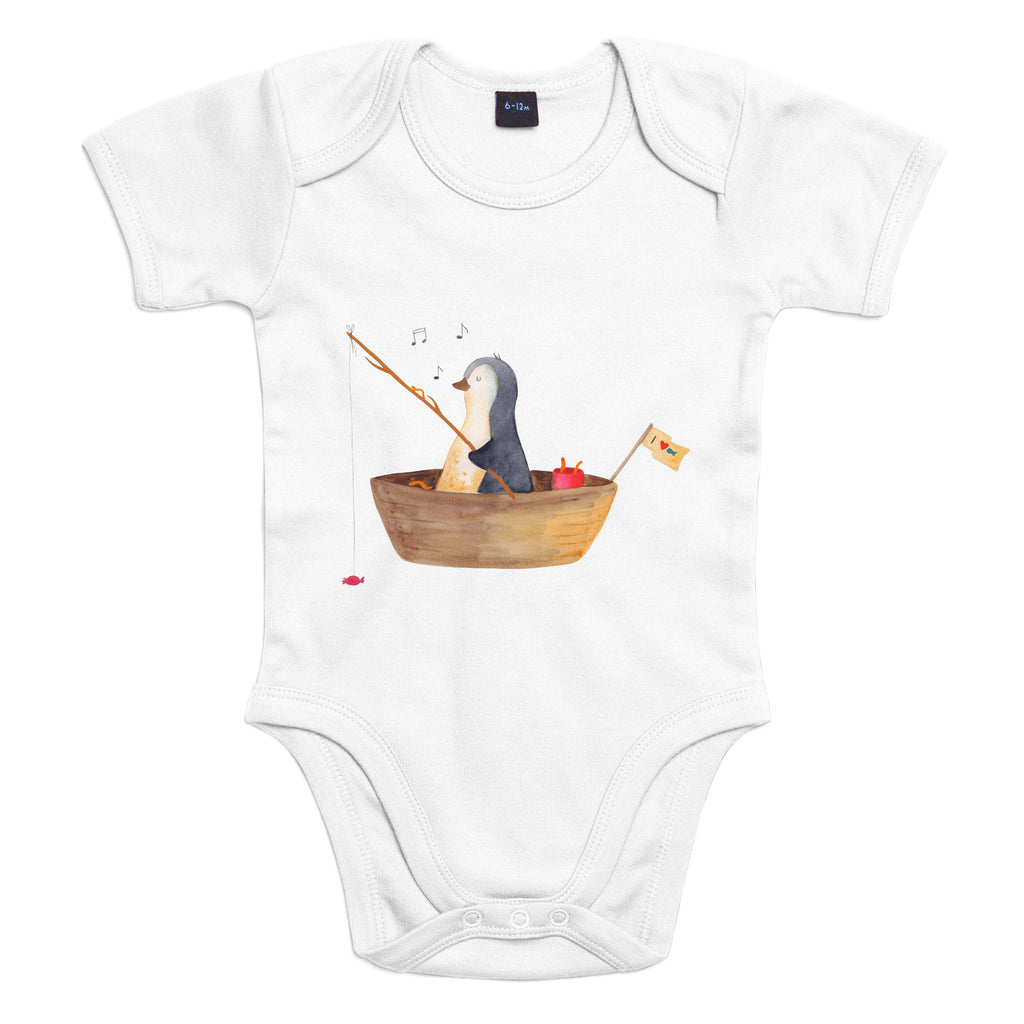 Organic Baby Body Pinguin Angelboot Babykleidung, Babystrampler, Strampler, Wickelbody, Baby Erstausstattung, Junge, Mädchen, Pinguin, Pinguine, Angeln, Boot, Angelboot, Lebenslust, Leben, genießen, Motivation, Neustart, Neuanfang, Trennung, Scheidung, Geschenkidee Liebeskummer
