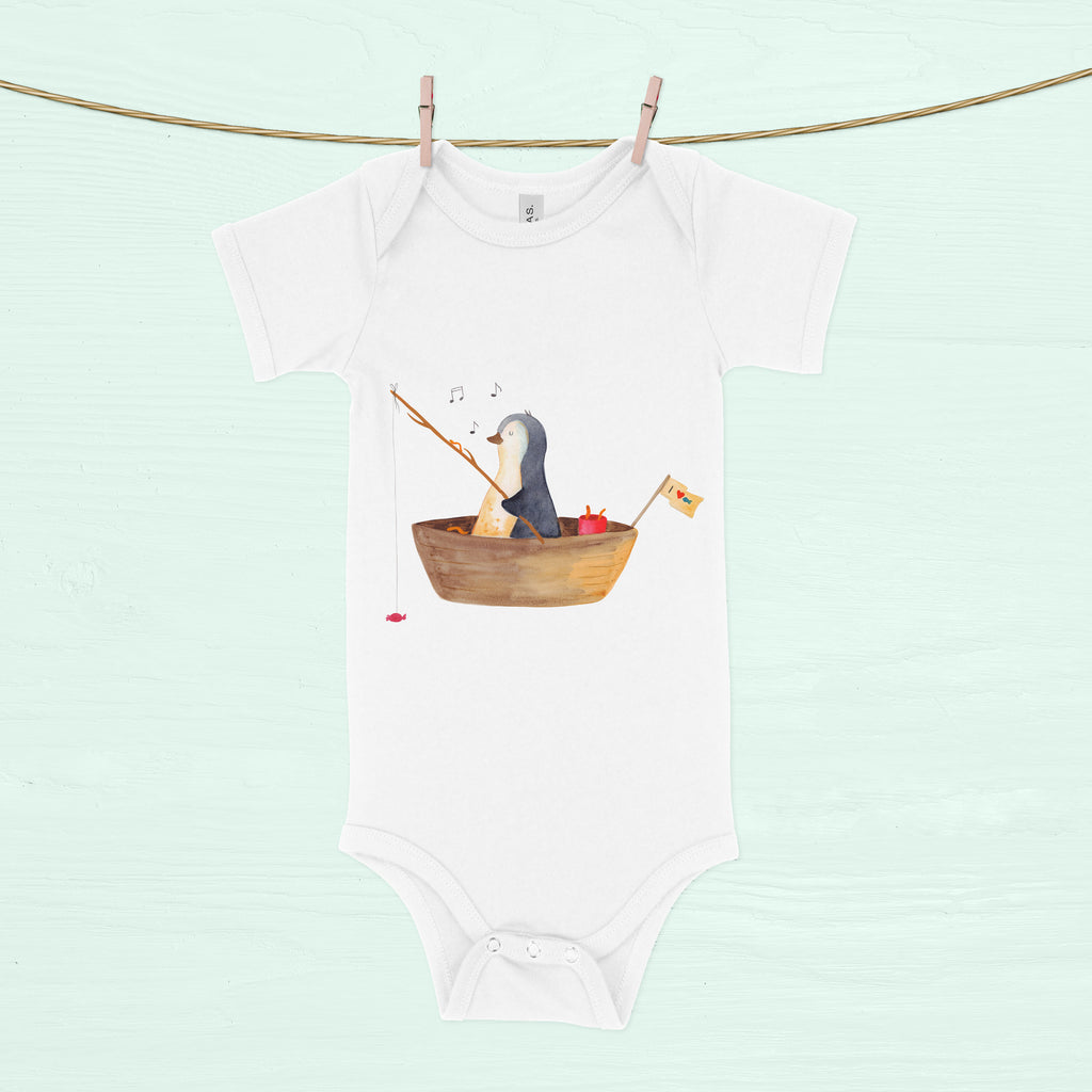 Organic Baby Body Pinguin Angelboot Babykleidung, Babystrampler, Strampler, Wickelbody, Baby Erstausstattung, Junge, Mädchen, Pinguin, Pinguine, Angeln, Boot, Angelboot, Lebenslust, Leben, genießen, Motivation, Neustart, Neuanfang, Trennung, Scheidung, Geschenkidee Liebeskummer