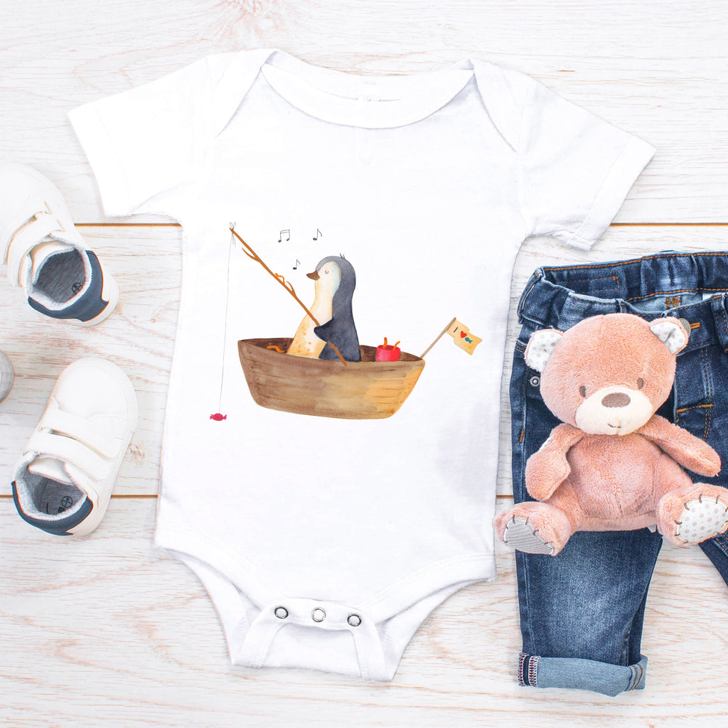 Organic Baby Body Pinguin Angelboot Babykleidung, Babystrampler, Strampler, Wickelbody, Baby Erstausstattung, Junge, Mädchen, Pinguin, Pinguine, Angeln, Boot, Angelboot, Lebenslust, Leben, genießen, Motivation, Neustart, Neuanfang, Trennung, Scheidung, Geschenkidee Liebeskummer