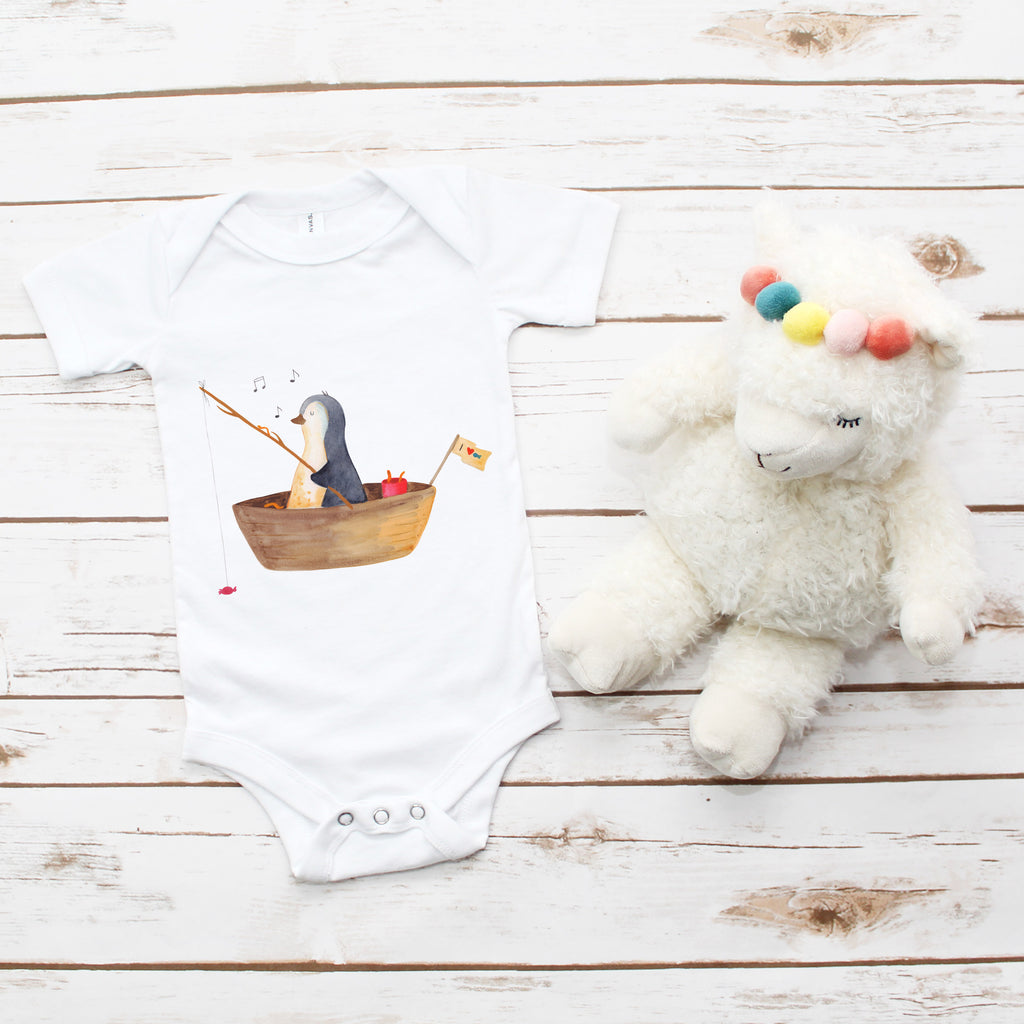Organic Baby Body Pinguin Angelboot Babykleidung, Babystrampler, Strampler, Wickelbody, Baby Erstausstattung, Junge, Mädchen, Pinguin, Pinguine, Angeln, Boot, Angelboot, Lebenslust, Leben, genießen, Motivation, Neustart, Neuanfang, Trennung, Scheidung, Geschenkidee Liebeskummer