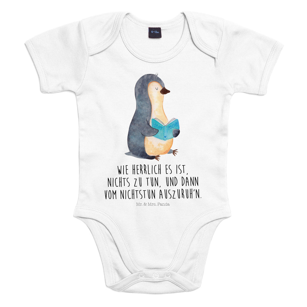 Organic Baby Body Pinguin Buch Babykleidung, Babystrampler, Strampler, Wickelbody, Baby Erstausstattung, Junge, Mädchen, Pinguin, Pinguine, Buch, Lesen, Bücherwurm, Nichtstun, Faulenzen, Ferien, Urlaub, Freizeit