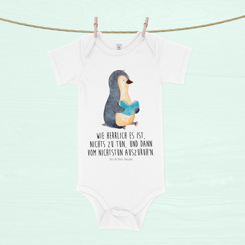 Organic Baby Body Pinguin Buch Babykleidung, Babystrampler, Strampler, Wickelbody, Baby Erstausstattung, Junge, Mädchen, Pinguin, Pinguine, Buch, Lesen, Bücherwurm, Nichtstun, Faulenzen, Ferien, Urlaub, Freizeit