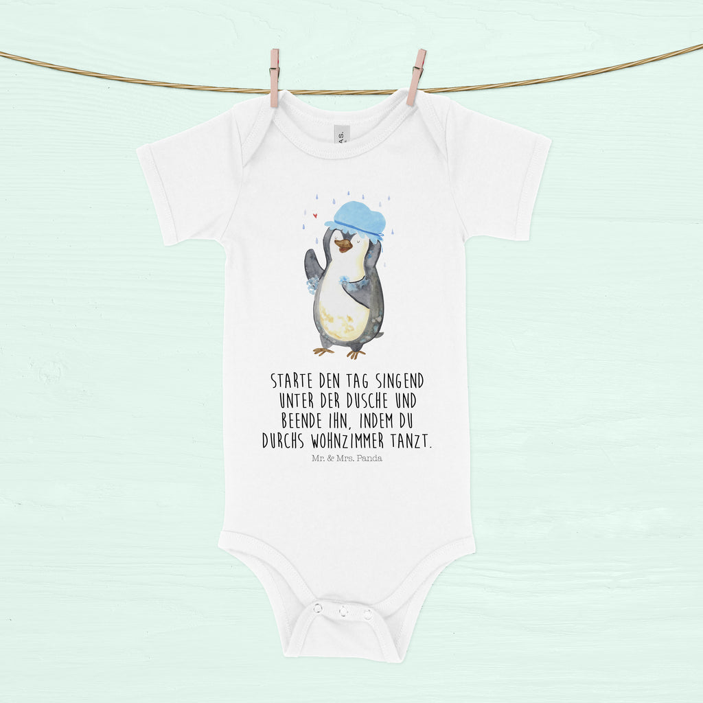 Organic Baby Body Pinguin duscht Babykleidung, Babystrampler, Strampler, Wickelbody, Baby Erstausstattung, Junge, Mädchen, Pinguin, Pinguine, Dusche, duschen, Lebensmotto, Motivation, Neustart, Neuanfang, glücklich sein