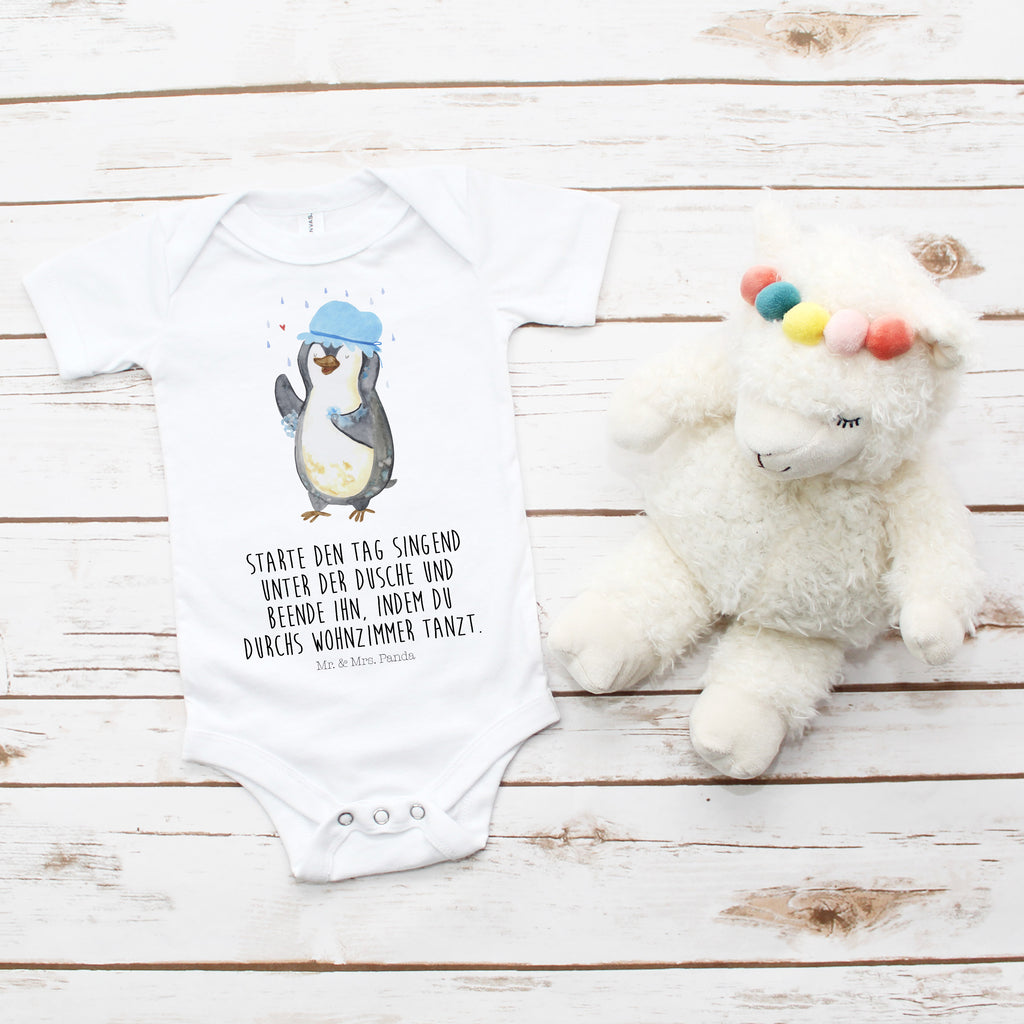 Organic Baby Body Pinguin duscht Babykleidung, Babystrampler, Strampler, Wickelbody, Baby Erstausstattung, Junge, Mädchen, Pinguin, Pinguine, Dusche, duschen, Lebensmotto, Motivation, Neustart, Neuanfang, glücklich sein