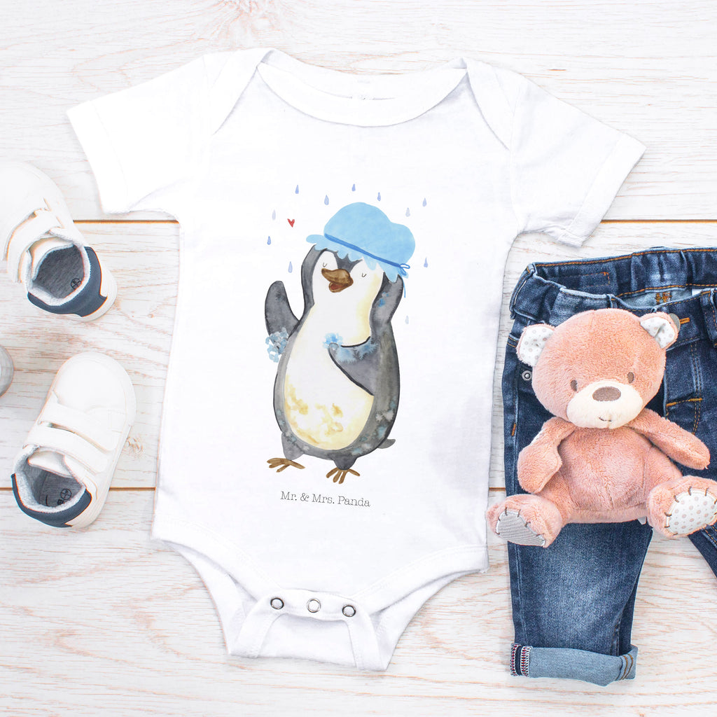 Organic Baby Body Pinguin duscht Babykleidung, Babystrampler, Strampler, Wickelbody, Baby Erstausstattung, Junge, Mädchen, Pinguin, Pinguine, Dusche, duschen, Lebensmotto, Motivation, Neustart, Neuanfang, glücklich sein
