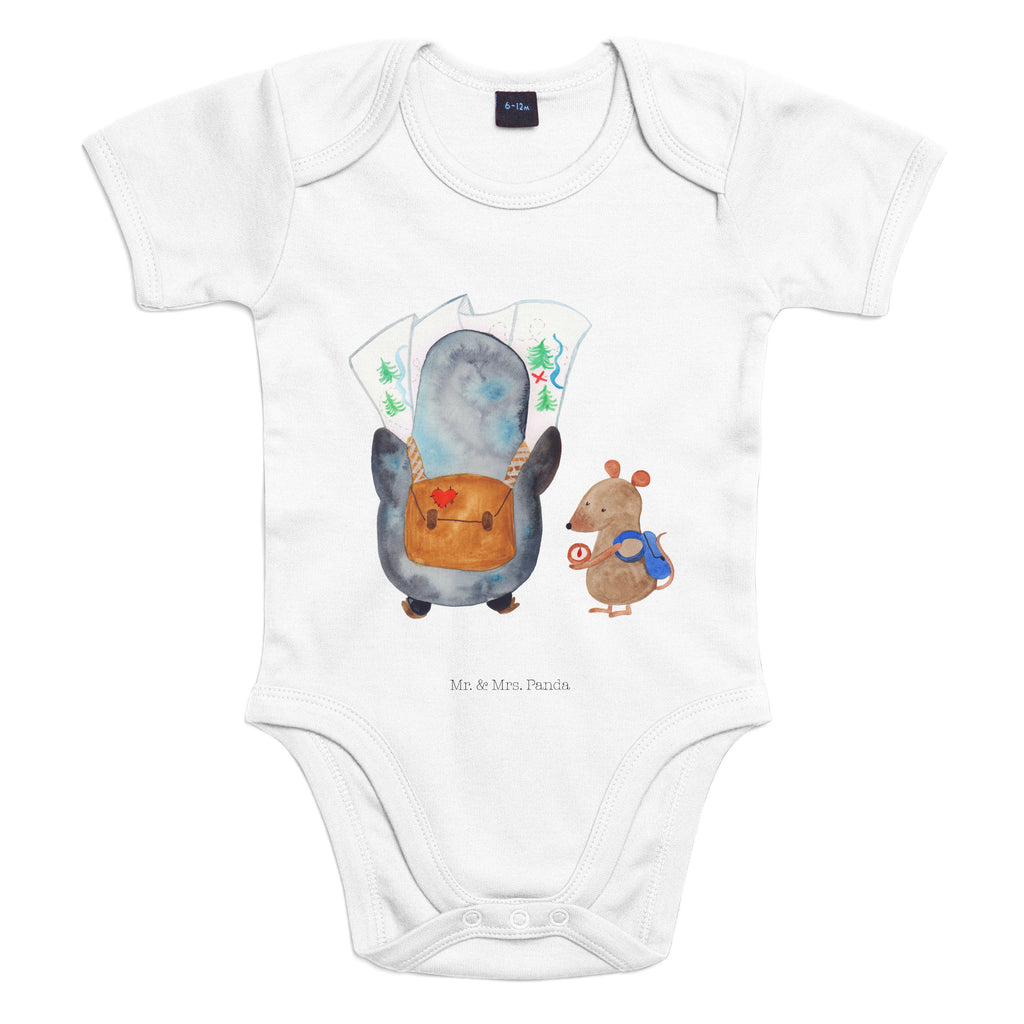 Organic Baby Body Pinguin & Maus Wanderer Babykleidung, Babystrampler, Strampler, Wickelbody, Baby Erstausstattung, Junge, Mädchen, Pinguin, Pinguine, Abenteurer, Abenteuer, Roadtrip, Ausflug, Wanderlust, wandern