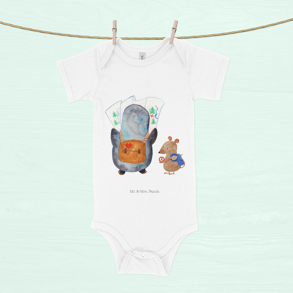 Organic Baby Body Pinguin & Maus Wanderer Babykleidung, Babystrampler, Strampler, Wickelbody, Baby Erstausstattung, Junge, Mädchen, Pinguin, Pinguine, Abenteurer, Abenteuer, Roadtrip, Ausflug, Wanderlust, wandern
