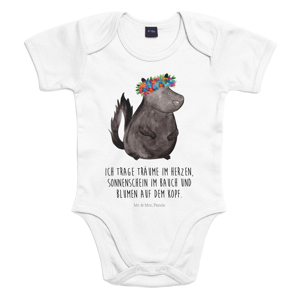 Organic Baby Body Stinktier Blumenmaedchen Babykleidung, Babystrampler, Strampler, Wickelbody, Baby Erstausstattung, Junge, Mädchen, Stinktier, Skunk, Wildtier, Raubtier, Stinker, Stinki, Yoga, Namaste, Lebe, Liebe, Lache