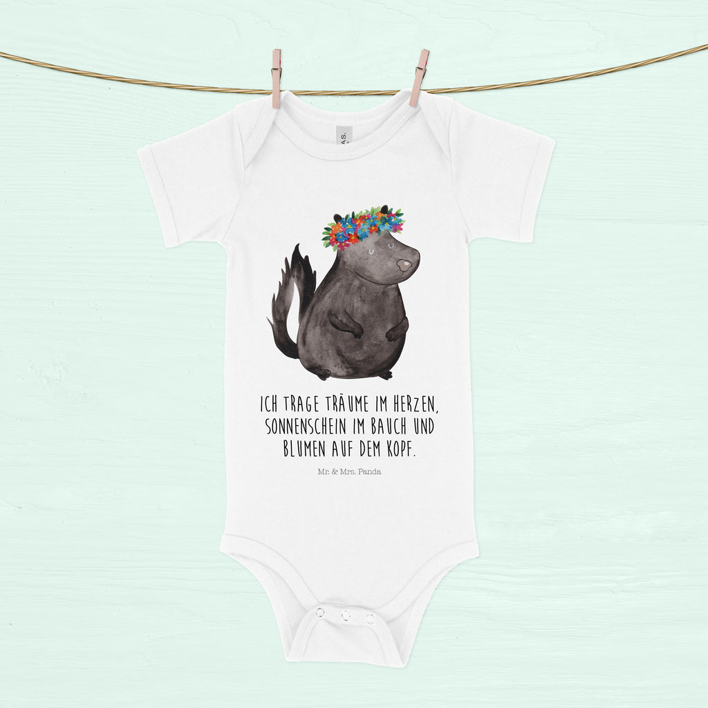 Organic Baby Body Stinktier Blumenmaedchen Babykleidung, Babystrampler, Strampler, Wickelbody, Baby Erstausstattung, Junge, Mädchen, Stinktier, Skunk, Wildtier, Raubtier, Stinker, Stinki, Yoga, Namaste, Lebe, Liebe, Lache
